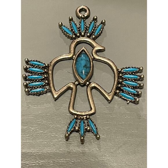 Vintage Southwestern Turquoise Bird Pendant - Picture 2 of 4